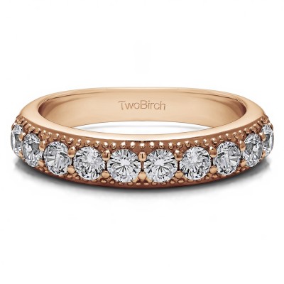 1 Carat Millgrained Double Shared Prong Vintage Wedding Ring  in Rose Gold