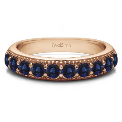 0.25 Carat Sapphire Millgrained Double Shared Prong Vintage Wedding Ring  in Rose Gold