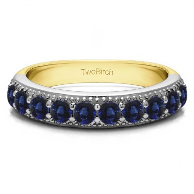 0.25 Carat Sapphire Millgrained Double Shared Prong Vintage Wedding Ring  in Two Tone Gold