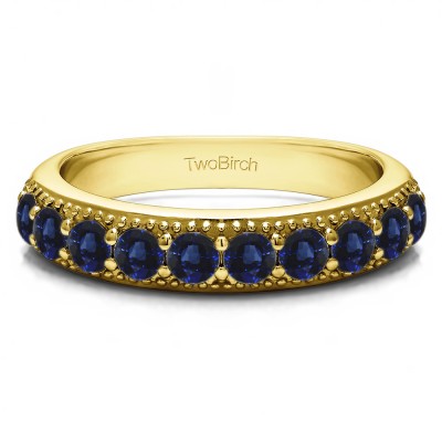 0.25 Carat Sapphire Millgrained Double Shared Prong Vintage Wedding Ring  in Yellow Gold