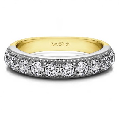 1 Carat Millgrained Double Shared Prong Vintage Wedding Ring  in Two Tone Gold