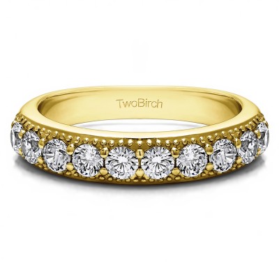 1 Carat Millgrained Double Shared Prong Vintage Wedding Ring  in Yellow Gold