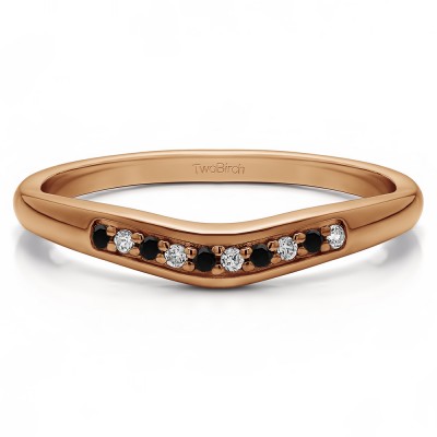0.1 Ct. Black and White Ten Stone Thin Contour Wedding Band in Rose Gold