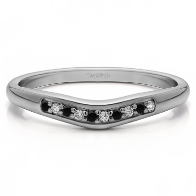 0.1 Ct. Black and White Ten Stone Thin Contour Wedding Band