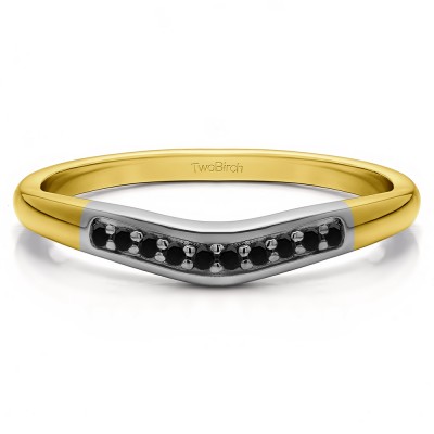 0.1 Ct. Black Ten Stone Thin Contour Wedding Band in Two Tone Gold