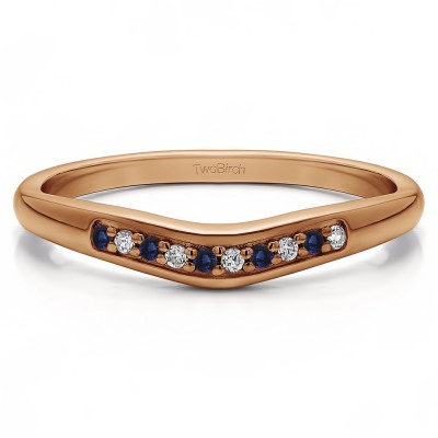 0.1 Ct. Sapphire and Diamond Ten Stone Thin Contour Wedding Band in Rose Gold