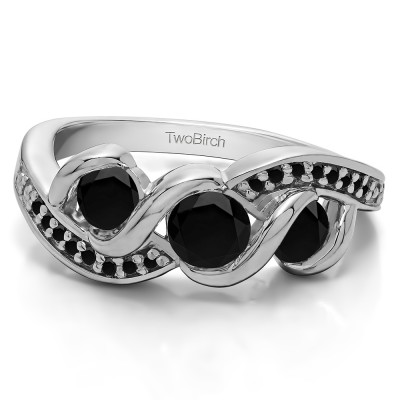 0.5 Carat Black Twirl Set Three Stone Anniversary Wedding Ring