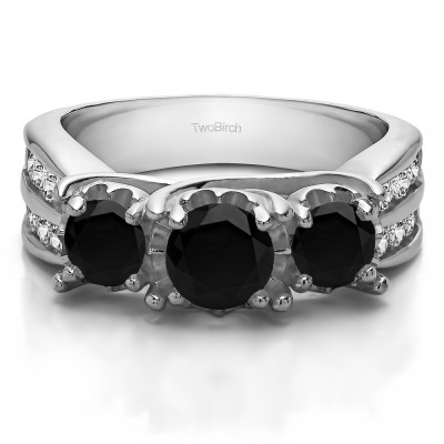 0.98 Carat Black and White Three Stone Shared Prong Wedding Anniversary Band