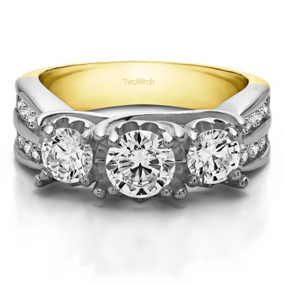 2.01 Carat Three Stone Shared Prong Wedding Anniversary Band  in Two Tone Gold