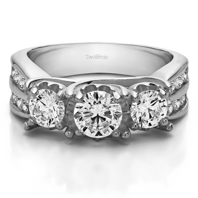 0.98 Carat Three Stone Shared Prong Wedding Anniversary Band