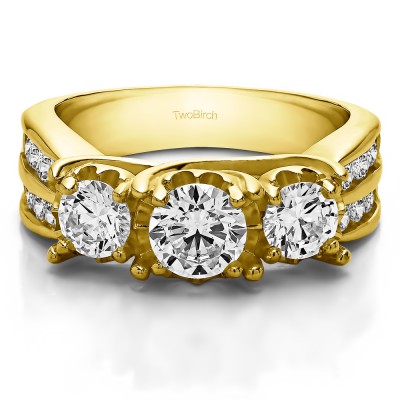 2.01 Carat Three Stone Shared Prong Wedding Anniversary Band  in Yellow Gold