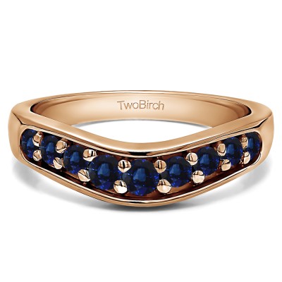 0.2 Ct. Sapphire Nine Stone Graduated Prong In Channel Contour Wedding Ring in Rose Gold