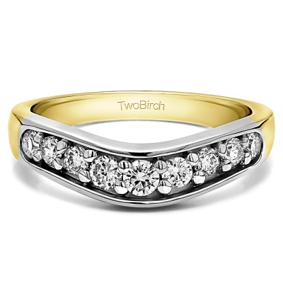 0.42 Ct. Nine Stone Graduated Prong In Channel Contour Wedding Ring in Two Tone Gold