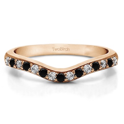 0.5 Ct. Black and White Fifteen Stone Delicate Curved Wedding Ring in Rose Gold