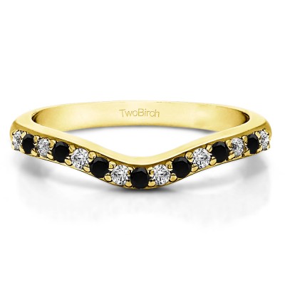 0.5 Ct. Black and White Fifteen Stone Delicate Curved Wedding Ring in Yellow Gold