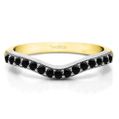 0.24 Ct. Black Fifteen Stone Delicate Curved Wedding Ring in Two Tone Gold