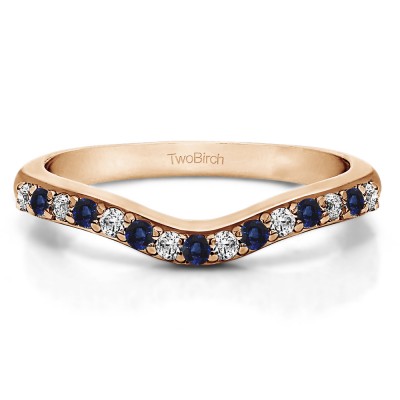 0.5 Ct. Sapphire and Diamond Fifteen Stone Delicate Curved Wedding Ring in Rose Gold