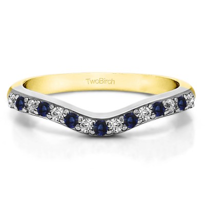 0.24 Ct. Sapphire and Diamond Fifteen Stone Delicate Curved Wedding Ring in Two Tone Gold
