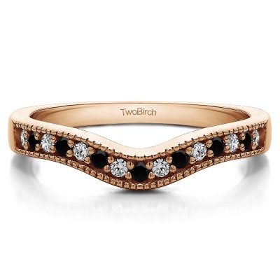 0.5 Ct. Black and White Vintage Contour Band with Milgrained Edges in Rose Gold