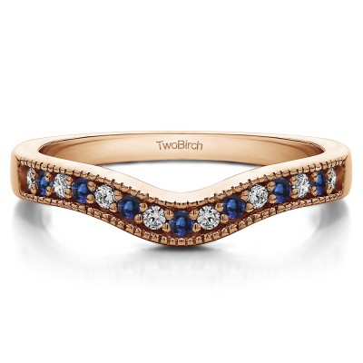 0.5 Ct. Sapphire and Diamond Vintage Contour Band with Milgrained Edges in Rose Gold