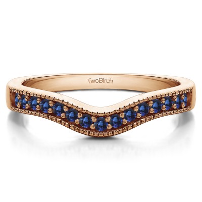 0.5 Ct. Sapphire Vintage Contour Band with Milgrained Edges in Rose Gold