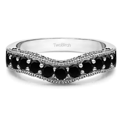 0.75 Ct. Black Vintage Filigree & Milgrained Curved Wedding Band