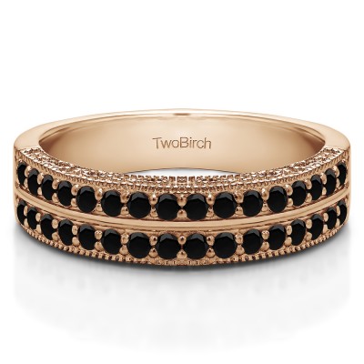0.48 Carat Black Double Row Vintage Filigree Millgrained Wedding Band  in Rose Gold