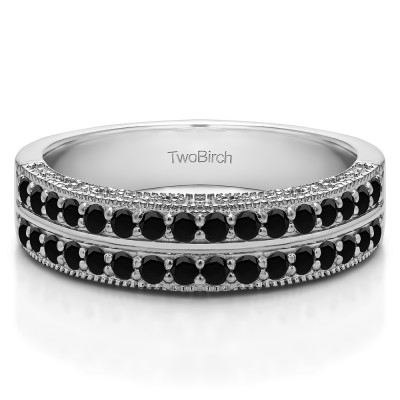 0.48 Carat Black Double Row Vintage Filigree Millgrained Wedding Band