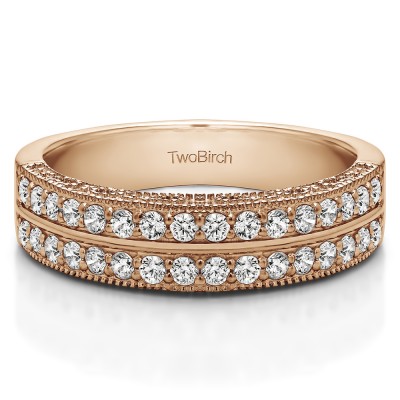 0.31 Carat Double Row Vintage Filigree Millgrained Wedding Band  in Rose Gold