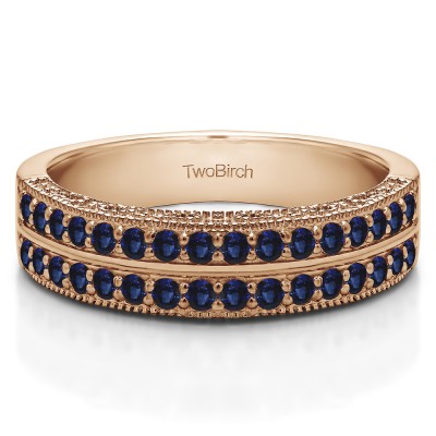 0.48 Carat Sapphire Double Row Vintage Filigree Millgrained Wedding Band  in Rose Gold