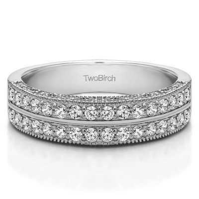 0.48 Carat Double Row Vintage Filigree Millgrained Wedding Band