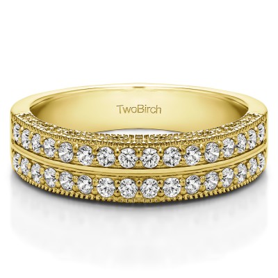 0.31 Carat Double Row Vintage Filigree Millgrained Wedding Band  in Yellow Gold
