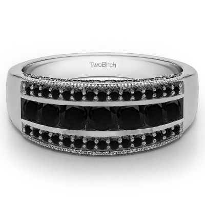 0.98 Carat Black Pave Set Filigree Three Row Anniversary Band