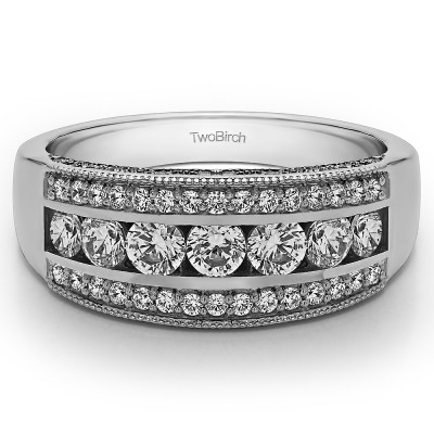 0.98 Carat Pave Set Filigree Three Row Anniversary Band