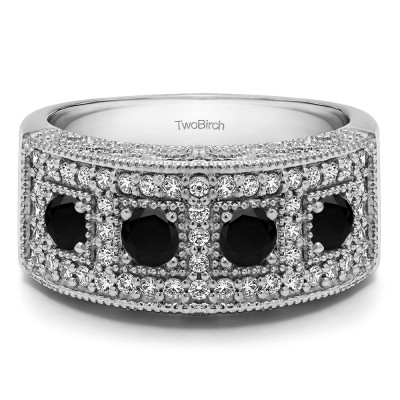 1.01 Carat Black and White Vintage Pave Set Anniversary Ring