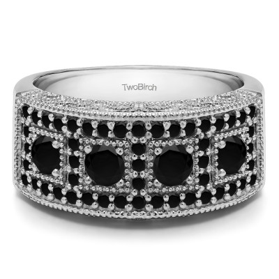 1.01 Carat Black Vintage Pave Set Anniversary Ring