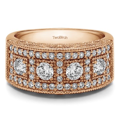 1.01 Carat Vintage Pave Set Anniversary Ring in Rose Gold