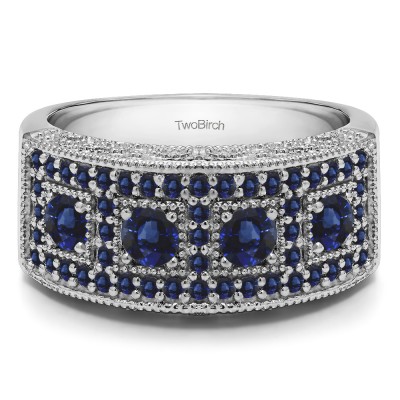 1.01 Carat Sapphire Vintage Pave Set Anniversary Ring