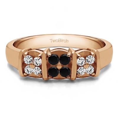 0.31 Carat Black and White Illusion Three Stone Wedding Ring in Rose Gold