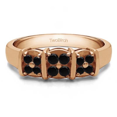 0.31 Carat Black Illusion Three Stone Wedding Ring in Rose Gold