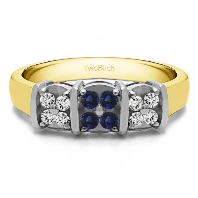 0.31 Carat Sapphire and Diamond Illusion Three Stone Wedding Ring in Two Tone Gold