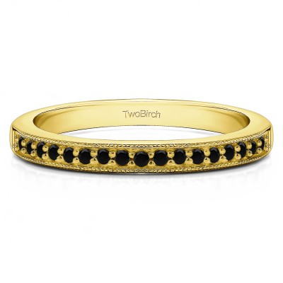 0.26 Carat Black Seventeen Stone Millgrained Pave Set Wedding Ring  in Yellow Gold