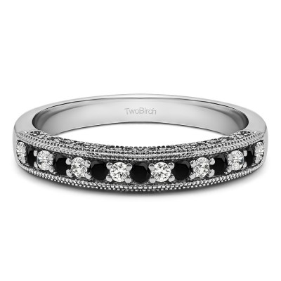 Carat Black and White Vintage Millgrain Filigree Wedding Band