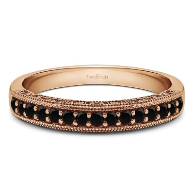 Carat Black Vintage Millgrain Filigree Wedding Band  in Rose Gold