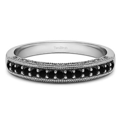 Carat Black Vintage Millgrain Filigree Wedding Band