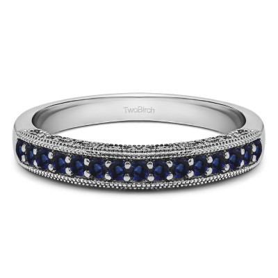 Carat Sapphire Vintage Millgrain Filigree Wedding Band