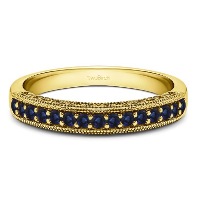 Carat Sapphire Vintage Millgrain Filigree Wedding Band  in Yellow Gold