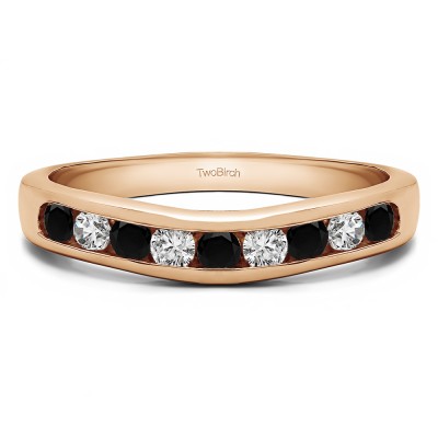 0.5 Ct. Black and White Nine Stone Round Channel Set Contour Curved Band in Rose Gold