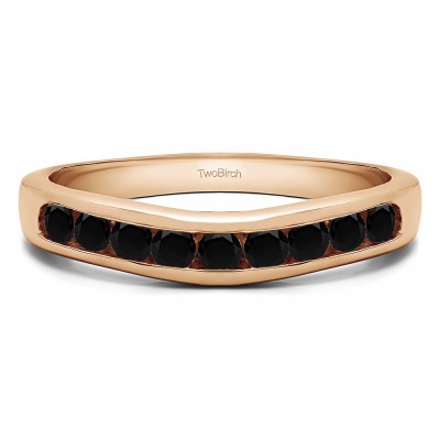 0.5 Ct. Black Nine Stone Round Channel Set Contour Curved Band in Rose Gold
