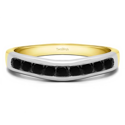0.5 Ct. Black Nine Stone Round Channel Set Contour Curved Band in Two Tone Gold